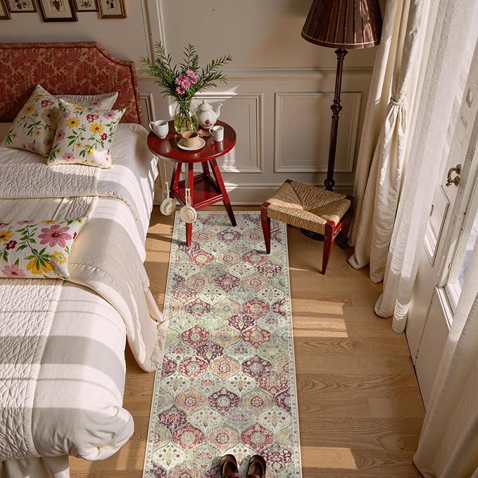 Lahome Moroccan Trellis Hallway Runner Rug, 2x6 Kitchen Runner Rugs Non Skid Washable, Vintage Laundry Room Rug Ultra-Thin Carpet for Bathroom Bedroom Entryway Elise, Orange/Terracotta