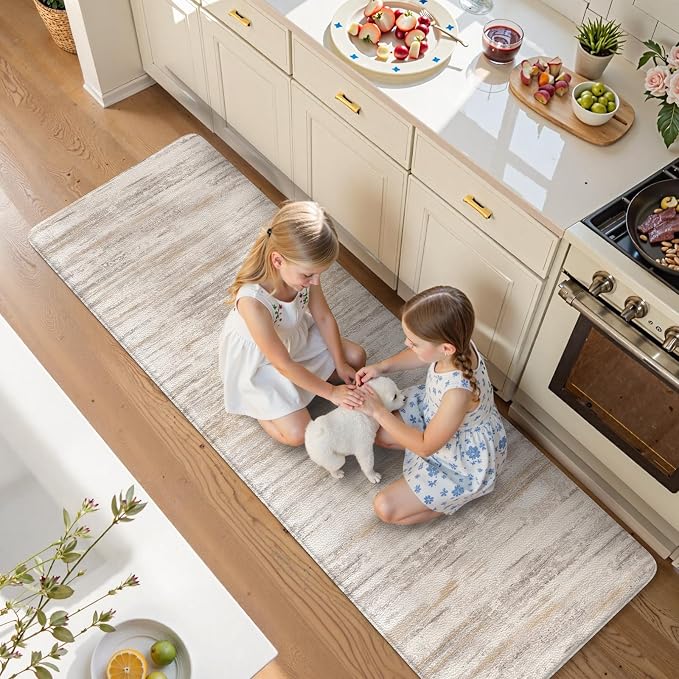 KIMODE Anti Fatigue Kitchen Mats 24"x71", Boho Abstract Kitchen Runner Rugs, Cushioned Non Skid Kitchen Mats for Floor, Comfort Kitchen Floor Mats for Sink Laundry Desk Light Brown