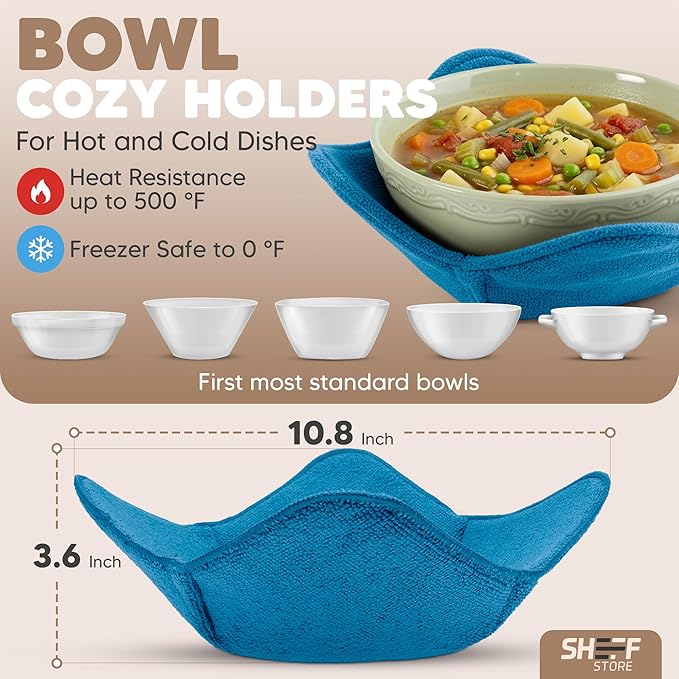 Sheff Microwave Bowl Cozy Holders Set of 4 - Durable and Reliable for Hot and Cold Plates and Dishes - Ideal Household Gift (Blue, 11 inch)