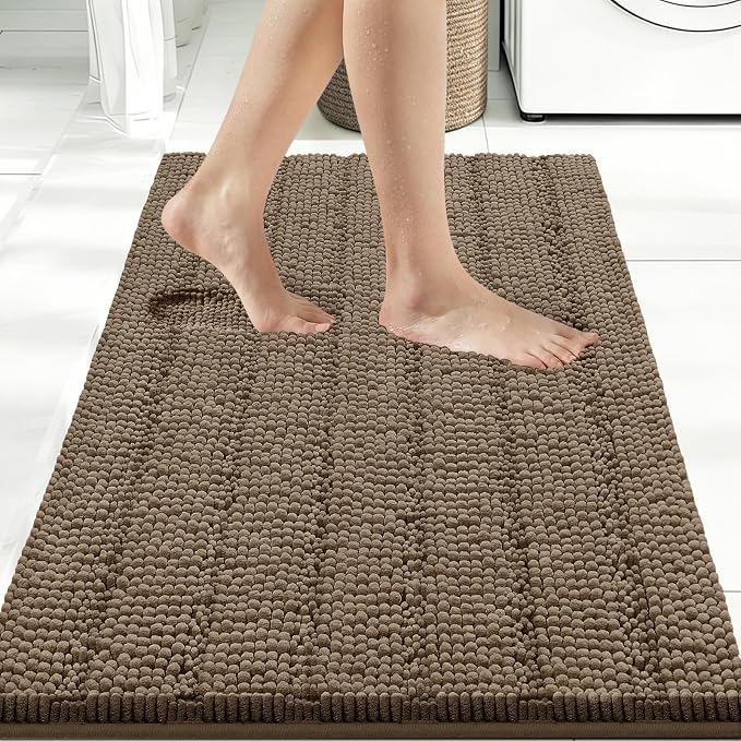 Bcoimo Large Bathroom Rug, Chenille Bath Mat with High Low Pile Design, Soft Absorbent Non Slip Bath Rug, Machine Washable Quick Dry Mat for Shower, Tub, Sink and Vanity