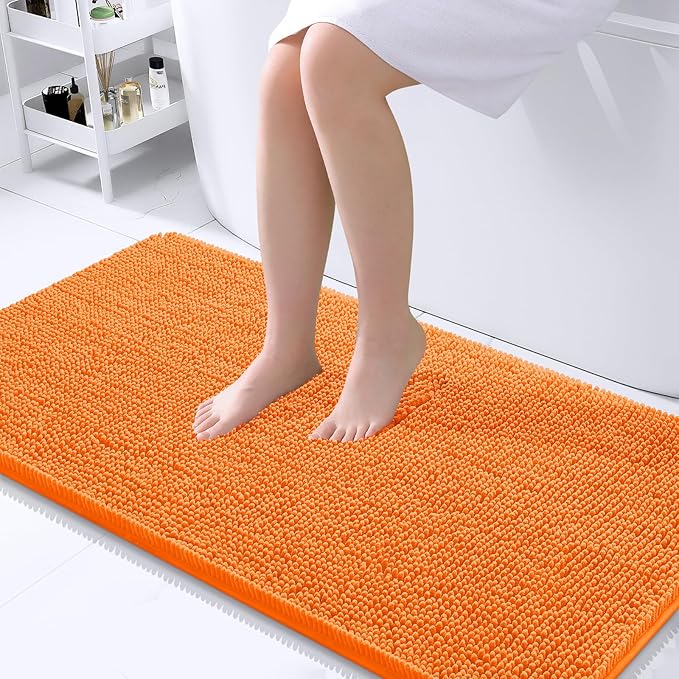 OLANLY Bathroom Runner Rugs 44x24, Extra Soft Absorbent Chenille Bath Rugs, Rubber Backing Quick Dry, Machine Washable Long Bath Mats for Bathroom Floor, Tub and Shower, Home Decor Accessories, Orange