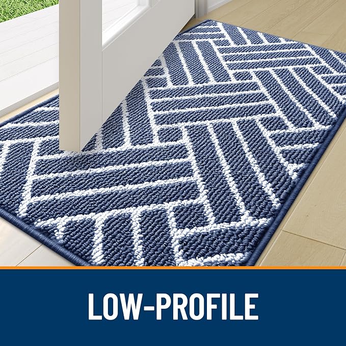 OLANLY Indoor Door Mat, 48x32 Inch, Dirt Resistant and Absorbent, Non-Slip Rubber Backing Floor Mats, Easy Clean Low-Profile Doormat for Entryway, Front Door, and Inside Entrance, Navy