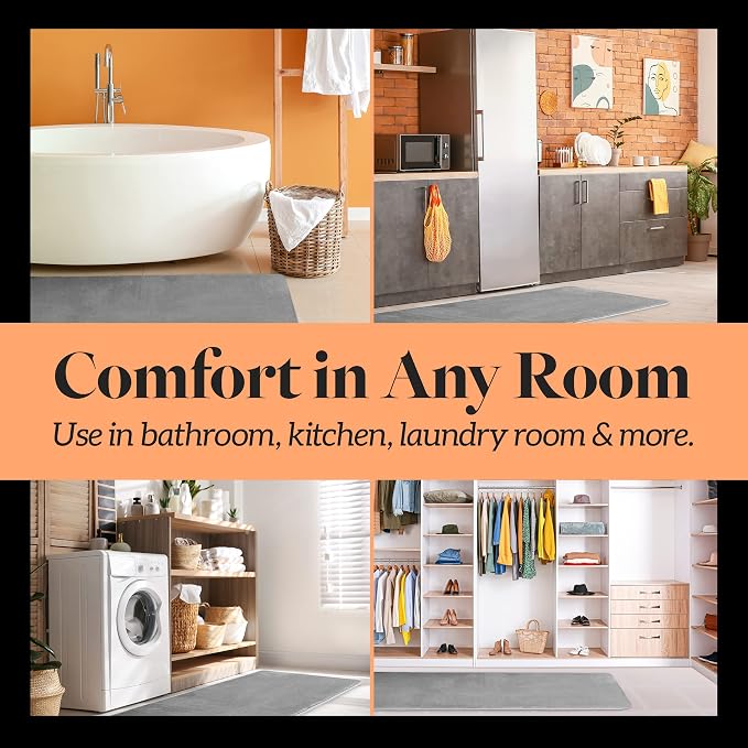 Memory Foam Bath Mat Non Slip Absorbent Super Cozy Velvet Bathroom Rug Carpet (72 inches X 24 inches, Grey)