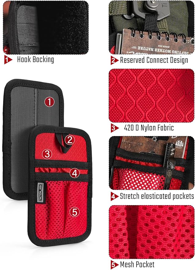 TACTICAL_GEEK TCM4 Mini EDC Organizer Board, Backpack Accessories with Smooth Hook Back Panel, Utility Admin Bag Insert Panel Modular Organizer with Open Pocket & Mesh Pocket (Red)