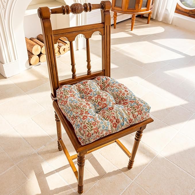 vctops Farmhouse Floral Print Chair Cushions with Ties U-Shaped Soft Comfortable Chair Pads Non Slip Seat Cushions for Indoor Dining Room and Kitchen Chairs (Flower G,18"x18")