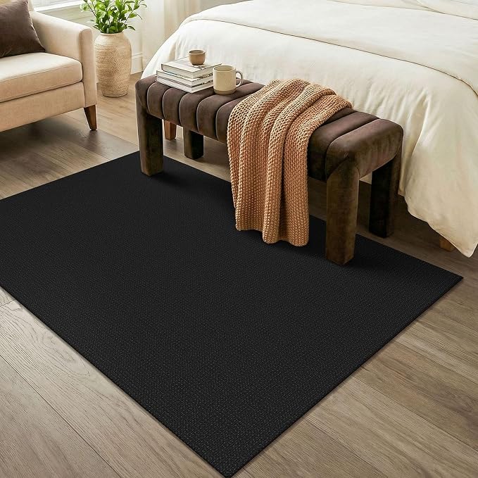 KOZYFLY Washable Area Rug 4x6 ft Non Slip Rubber Backed Living Room Rugs Braided Woven Cotton Kitchen Rugs Indoor Entryway Rug Floor Carpet for Dining Living Room Bedroom, Black/Dark Grey