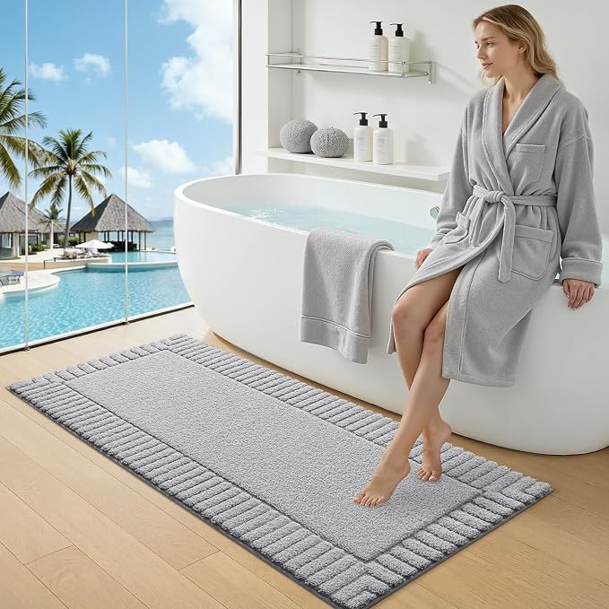 LUMI Bathroom Rugs Non Slip with Rubber Backing, Extra Soft Plush Microfiber Bath Rug Absorbent, Machine Washable Bath Mat Quick Dry for Tub, Shower, Hotel, Light Grey, 24"x60"