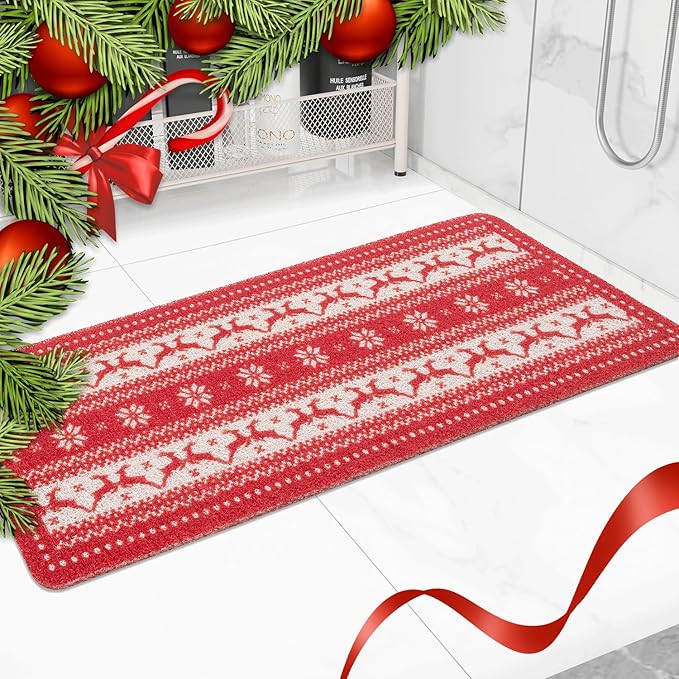 Hargiis Christmas Non-Slip Bathtub Mat, Anti Slip Shower Mat, Fast Drying Bathtub Mats, Foot Scrubber Mat, Anti Slip Mat for Tub, Floor, Bathroom, Kitchen, Home, Hotel (Reindeer Snowflake, 40"x16")