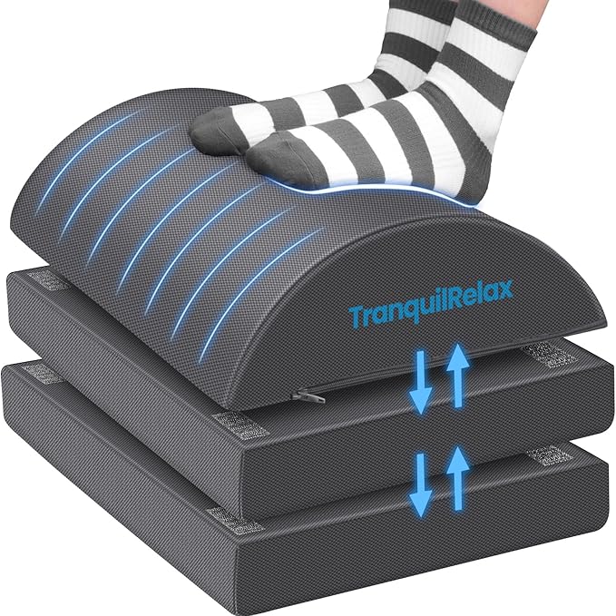 TranquilRelax Foot Rest for Under Desk at Work, Gaming Accessories Foot Stool with 3 Adjustable Heights & Washable Cover, Comfortable Office Desk Accessories, Footrest for Office, Home and Car (Gray)