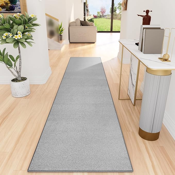 AREDO Runner Rug with Non Slip Rubber Backing, Washable Soft Floor Carpet for Kitchen, Hallway, Entryway Indoor, Bedroom, Laundry, Low Pile Area Rugs, Solid color with Pointillism style, 2*10 ft GREY