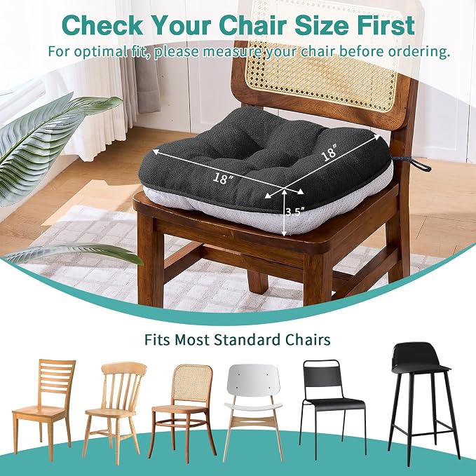 BETU Chair Cushions for Dining Chairs,3.5" Thick Kitchen Table Chair Pads with Ties,Non Slip Backing and Covers,Seat Cushion for Dining Room,Bar,Patio Chairs,18"X18"X3.5"