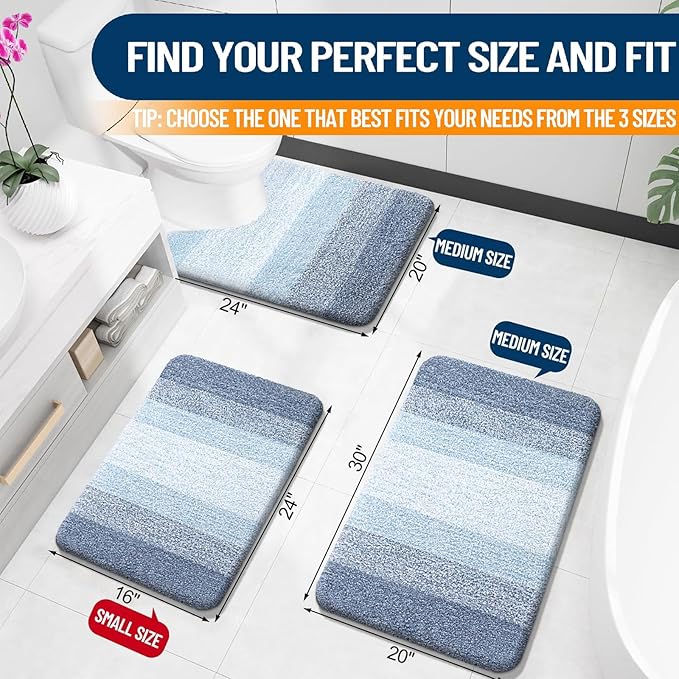 OLANLY Bathroom Rugs Mat 30x18, Extra Soft Absorbent Microfiber Bath Rugs, Rubber Backing, Quick Dry, Machine Washable Bath Mats for Bathroom Floor, Tub and Shower, Home Decor Accessories, Blue