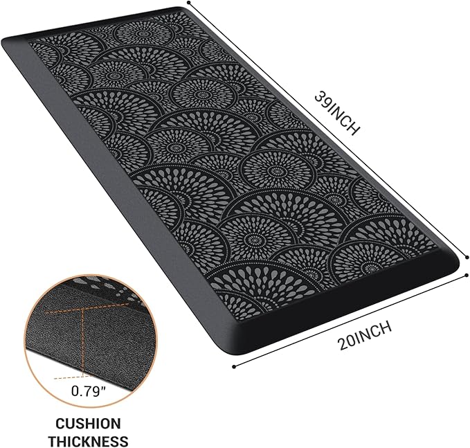 Mattitude 4/5 Inch Kitchen Mat, 20x38in Heavy Duty Ergonomic Comfort Foam Standing Desk Mat, Waterproof Non-Slip Standing Mats and Rugs for Kitchen, Office, Black