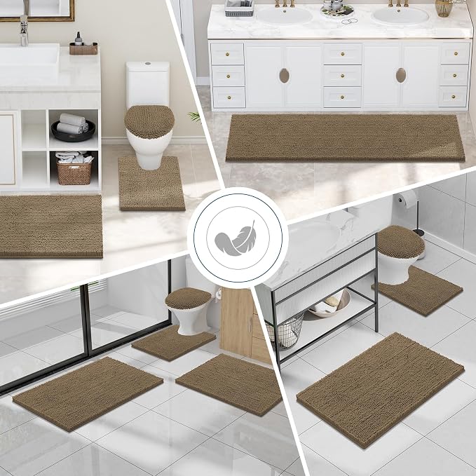 Smiry Luxury Chenille Bathroom Rugs 40x24, Extra Soft and Absorbent Shaggy Bath Mat, Machine Washable, Non-Slip Plush Carpet Runner for Tub, Shower, and Floor, Home Decor Accessories, Camel