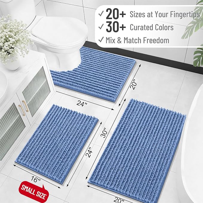OLANLY Long Bathroom Rugs Runner 59x20, Thick Soft and Absorbent Chenille Bath Mat, Non-Slip, Machine Washable Quick Dry Bath Rugs for Tub Shower Floor, Home Decor Accessories, Cornflower Blue