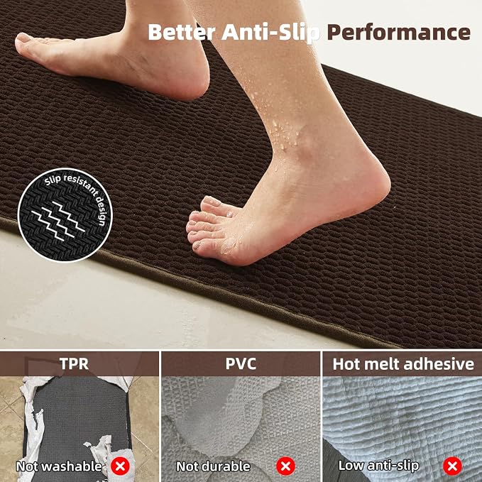 TYUU Bathroom Rugs Non Slip Washable, Super Absorbent Thin Bath Mat Small Quick Dry Low Pile Bathroom Rug, Brown 20"x30"