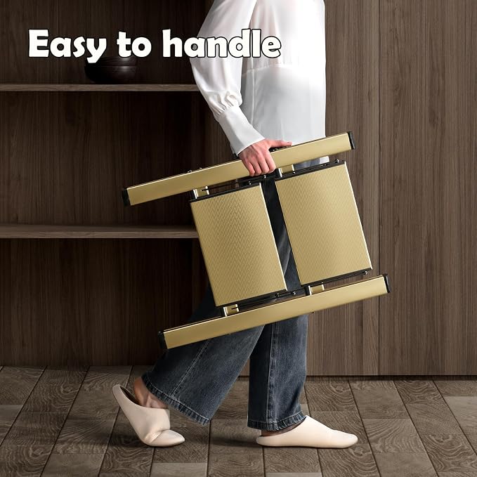 HillhutApex 2 Step Stool, Aluminum Foldable Step Ladder, Lightweight Stable Stool with Wide Non-Slip Pedals, 330lbs Bearing Capacity Ladder for Office,Home,Kitchen - Gold