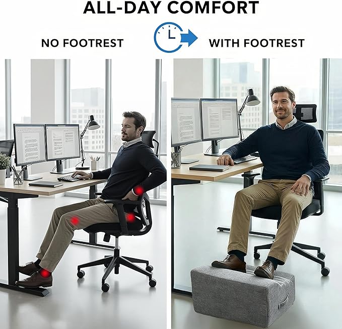 Under Desk Foot Rest, Non-Slip Office Foot Stool for Office & Gaming Chair, Leg Support for All-Day Comfort (Light Gray)