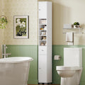 TEENFON Bathroom Cabinet, Narrow Bathroom Storage Cabinet with 5 Adjustable Shelves & Drawer, Freestanding Cupboard for Small Spaces, White