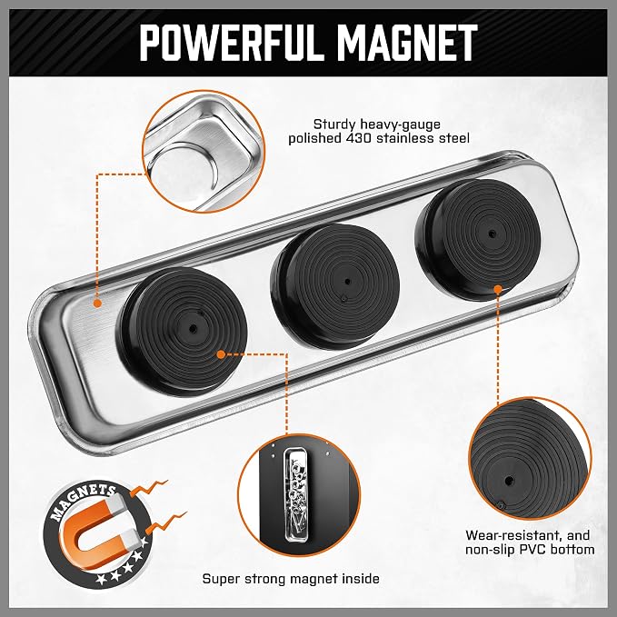 HORUSDY 5-PIECE Magnetic Pickup Tools Set, Include 15LB, 10LB, 3LB, 1.5LB Magnet Sticks, Rust-Proof Magnetic Tray, Telescoping Design for Mechanics, Automotive, DIY, Gifts for Men, Dad, Husband