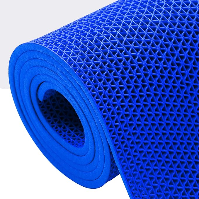Drainage Mat 3x16 Ft 0.22” Thick PVC Commercial Floor Mat Non Slip Pool Mat S-Shaped Shower Floor Heavy Duty Roll for Wet Area Kitchen Hotels Bars Bathroom Patio Outdoor Indoor Rug (Blue, 3x16 Ft)