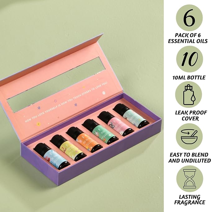 Folkulture Essential Oils Set | 6 Relaxing Fragrance Oils for Diffusers | Green Tea, Cashmere, Ocean Salt | Aromatherapy Gift Set for Her, Him | Graduation Gifts | Self-Care Lovers | Self Love Club