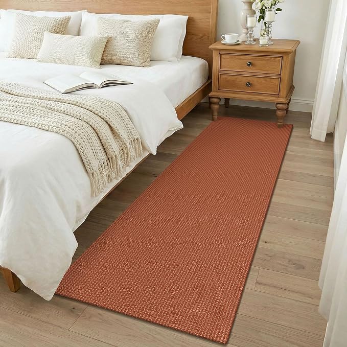 KOZYFLY Orange 2x7 Washable Kitchen Runner Rug, Non Slip Runners for Hallway, Cotton Entryway Runner, Braided Floor Carpet for Entry, Kitchen, Bedside, Hall, Burnt Orange/Tan