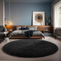 Ophanie Round Rug 5Ft Black Circle Area Rug, Room Decor for Men, Fluffy Fuzzy Bedroom Carpet, Plush Soft Shaggy Living Room Rugs for Kids Home Aesthetic, Nursery
