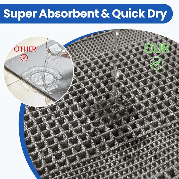 Waffle Bath Mat - Non Slip Bathroom Rugs - Washable Super Absorbent & Quick Dry Bath Mats with Tassels for Hallway Bedroom Laundry Room,17" x 24",Dark Gray