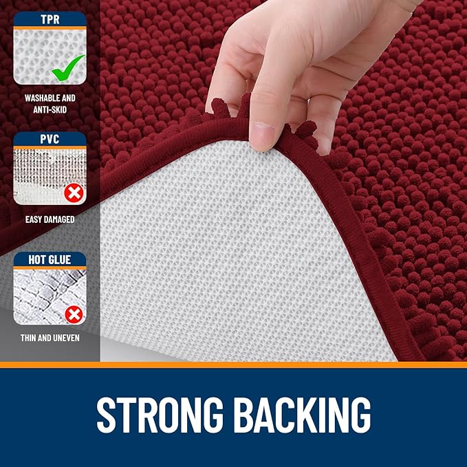 OLANLY Large Bathroom Rugs 70x46, Extra Soft Absorbent Chenille Bath Rugs, Rubber Backing Quick Dry, Machine Washable Bath Mats for Bathroom Floor, Tub and Shower, Home Decor Accessories, Red