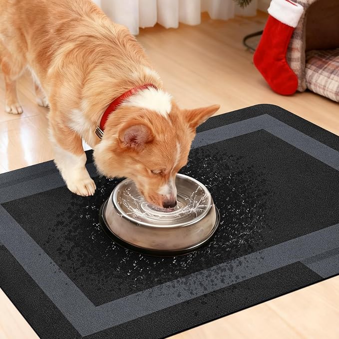 ACCUMTEK Non Slip Bath Mat, Thin Bathroom Rugs Fit Under Door, Quick Dry Bath Mats, Machine Washable Bath Rugs for Bathroom, Bathtub & Kitchen, Black/Bordered/24 x17+ 24"x20" Contour Rug