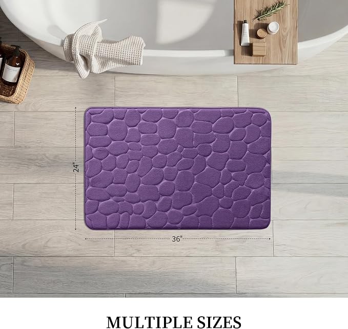 YIHOUSE Memory Foam Bath Mat Cobblestone Bathroom Rugs Super Water Absorbent Bath Mats for Bathroom Machine Washable Bath Rugs(24 x 36,Eggplant)