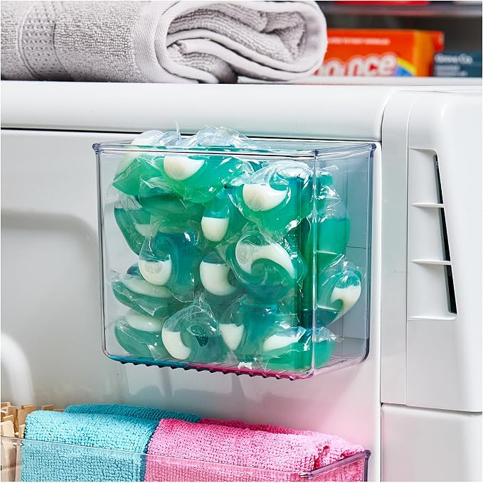 iDesign Magnetic Small Clear Plastic Organizer Bins for Laundry Room Storage