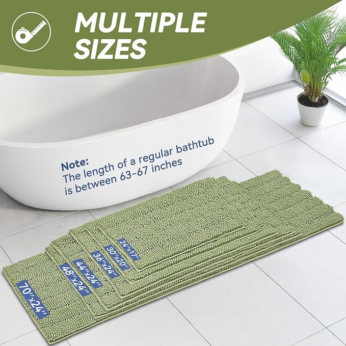 Bcoimo 24"×17" Chenille Bath Mat Non-Slip with Backing Ultra-Absorbent and Machine Washable Quick-Dry Design Bathroom Rug Ideal for Bathroom and Tub Areas