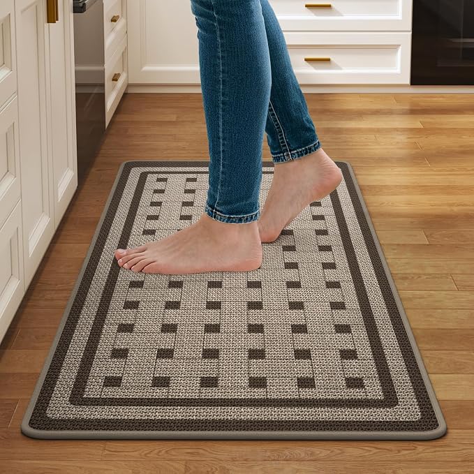 Kitchen Mats for Floor, 17''x30'' Washable Absorbent Non Slip Kitchen Mat, Braided Kitchen Runner Rug, Kitchen Sink Rug, Brown