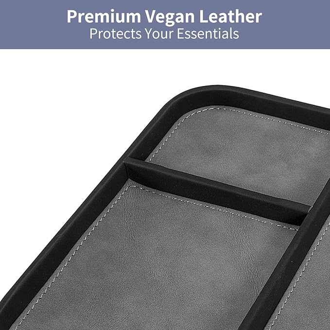 SITHON Valet Tray Trendy Organizer, Premium PU Leather Stylish and Organized Multifunctional Catchall Bedside Vanity Tray Nightstand Caddy Holder for Keys, Watch, Wallet, Jewelry and more (Black)
