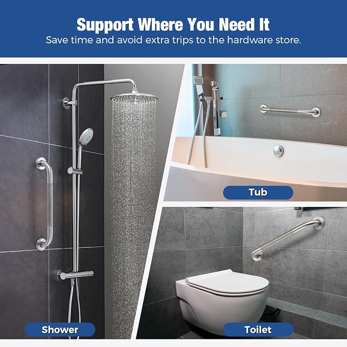 Grab Bars for Shower 2 Pack 18-Inch, Stainless Steel Anti-Slip Safety Shower Handle for Elderly Bathroom Wall Support Handicap Handicap Grab Bars for Seniors, Brushed Nickel