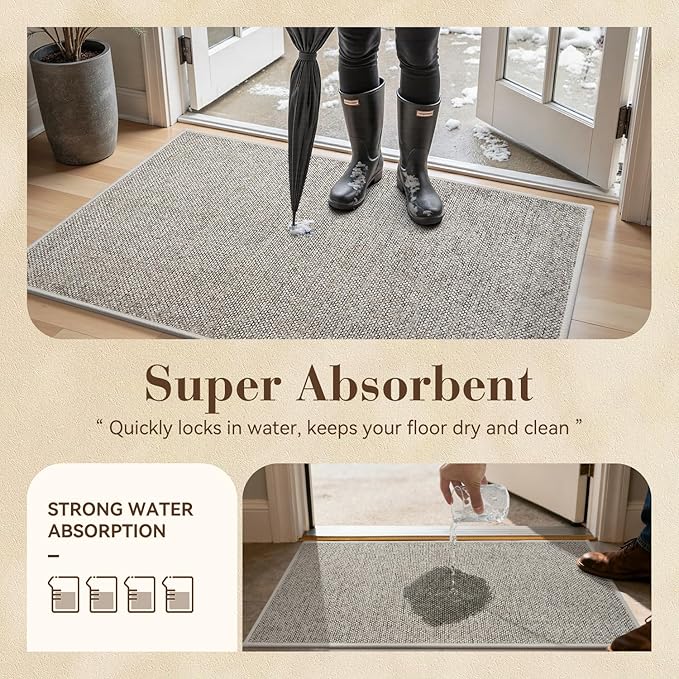 MontVoo Door Mat Indoor Entrance Doormat, Absorbent Durable Rubber Non Slip Front Door Mat for Inside Entry Entryway Dirt Trapper Welcome Mat, Beige 24''x36''