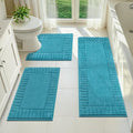 Pauwer Bathroom Rugs Sets 3 Piece Non Slip Machine Washable Bathroom Shower Rugs with U-Shaped Contour Toilet Mat Plush Shaggy Absorbent Microfiber Bath Mat Set, Aqua Blue
