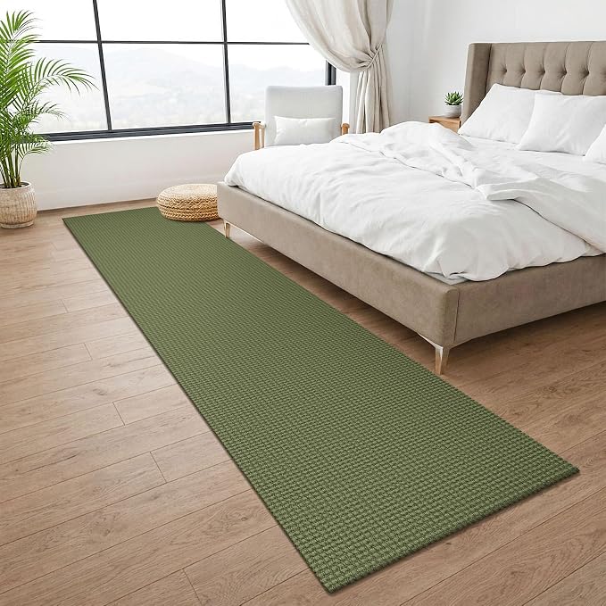 KOZYFLY Runners Rugs for Hallway 2x10, Washable Runner Rug, Woven Non Slip Kitchen Runner, Braided Entryway Rug, Floor Carpet for Entry, Aisle, Hall, Olive Green/Earthy Green