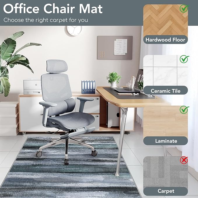 Office Chair Mat for Hardwood Floor&Tile Floor,48"X 60" Heavy Duty Desk Chair Mat for Hard Floors,Under Desk Rug for Rolling Computer Chair,Anti Slip,Low Pile Carpet Floor-Abstract Dark Grey