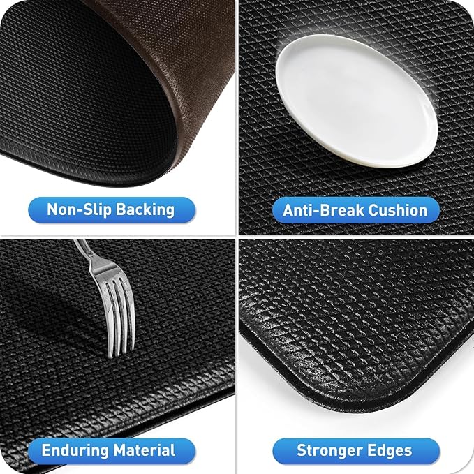 HappyTrends Kitchen Mat for Floor, 2PCS Cushioned Anti-Fatigue Kitchen Rugs, Waterproof Non-Slip Standing Mats and Rugs Set for Kitchen, Office, Laundry, Black, 17.3"×30"+17.3"×59"