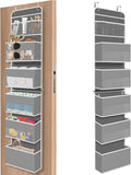SpaceHacks 6-Tier Over The Door Organizer, Hanging Storage Organizer with Clear Window, 40lb Ultra Sturdy Large Capacity Room Organizer for Pantry Bathroom Nursery Closet Baby Essential (Grey)