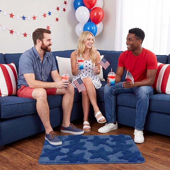 Capoda 1 Pcs Patriotic Bathroom Rug 20 x 30 Inch 4th of July Star Bath Mat Non-Slip Soft Microfiber 4th of July Shower Rug for Independence Day Home Kitchen Bathroom Entrance Decor(Star, Blue)