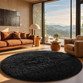 Ophanie Round Rug 8Ft Black Circle Area Rug, Room Decor for Men, Fluffy Fuzzy Bedroom Carpet, Plush Soft Shaggy Living Room Rugs for Kids Home Aesthetic, Nursery