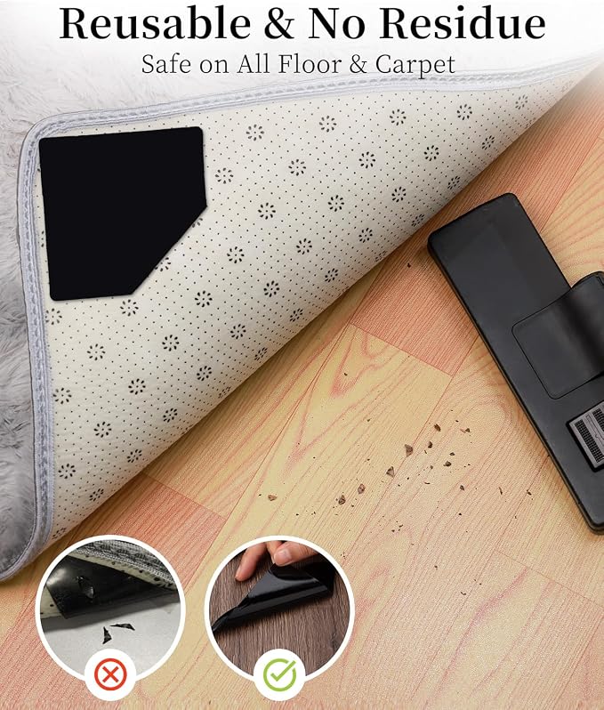 8-Pack DIY Tear-to-Fit Rug Gripper Pads | Dual-Adhesive Non-Slip Tape for Hardwood, Tile & Laminate | Hand-Tearable Shape Customization, No Residue & Floor Safe Carpet Stickers