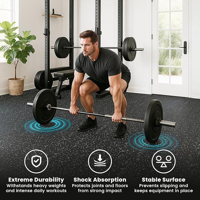 bemaxx Gym Mats Set - 18 pcs EVA Interlocking Foam Floor Tiles (12.6"x12.6"x0.4") 18sqft Protective Gym Flooring Sports Home Workout Exercise Mats Puzzle Garage Fitness Play-Room Pool Treadmill Bike