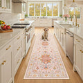 RELEANY Area Rugs Runner 2'6"x8' Washable Non-Slip, Floral Vintage Distress Medallion Carpet for Kitchen Hallway Bedroom Beside Laundry Room Bathroom, Light Pink Colorful