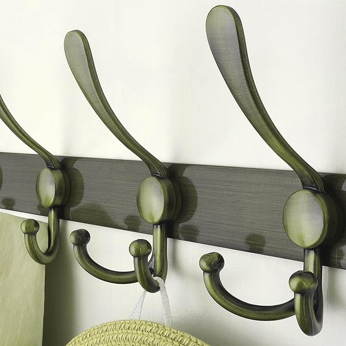 Dseap Coat Rack Wall Mount - 38” Long 10-Tri-Hooks Heavy Duty Coat Hanger Rail Wall Hooks for Hanging Coats Hats Clothing Clothes Purse Mudroom Entryway, Bronze