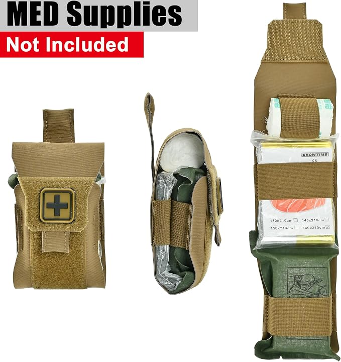 Mini IFAK Pouch, Compact Empty First Aid Organizer with Elastic Loops and Pull Tab, Portable EDC Micro Trauma Pouch for Pocket Backpack and Outdoor Carry